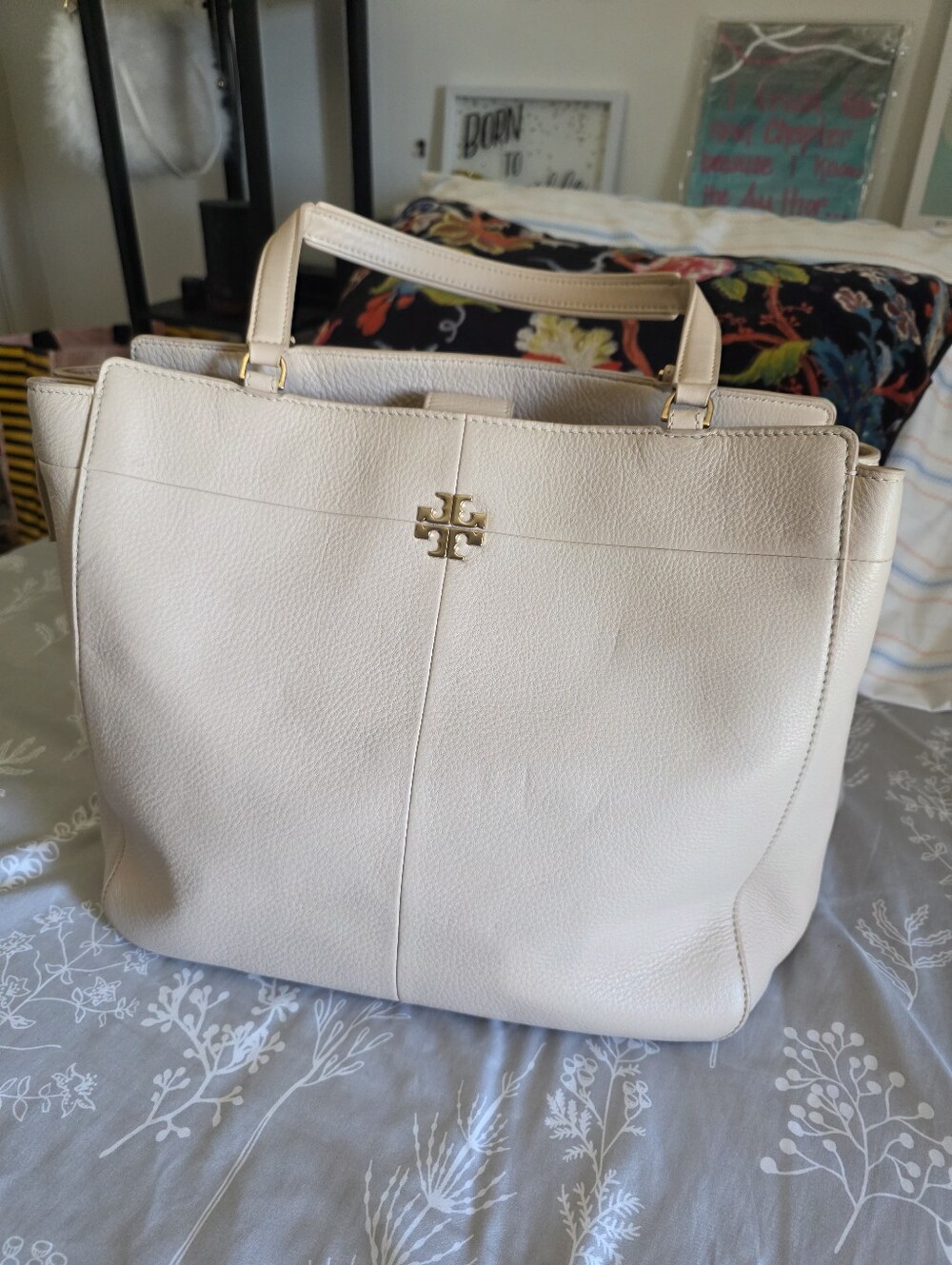 Tory Burch Pebbled Blush Pink All Leather Tote with Gold Logo